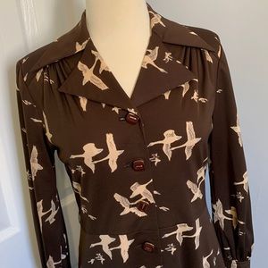For the Birds Vintage dress in brown